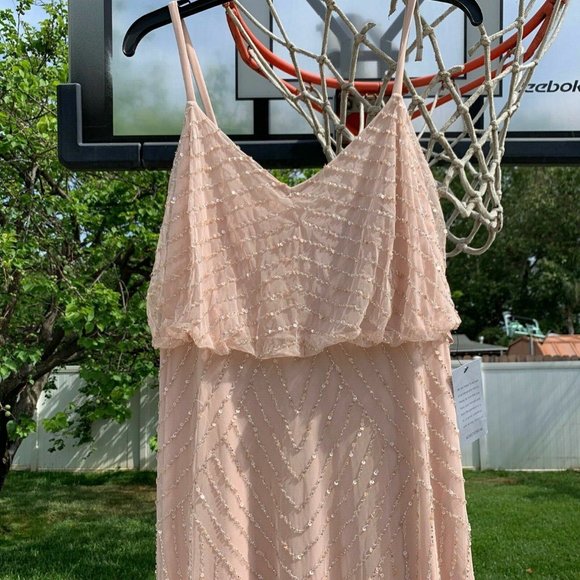 NEW! Adrianna‎ Papell Art Deco Beaded Blouson Gown in Blush Pink [SZ 12 ] - Picture 7 of 13
